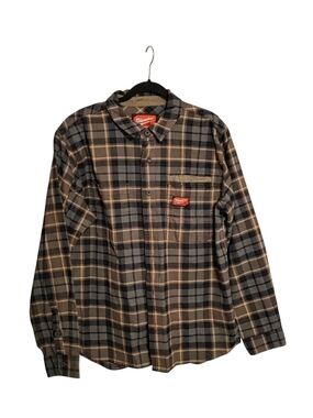 Milwaukee Gridiron Flannel Work Shirt - Men's Size Large (M551) Gray/Brown Plaid